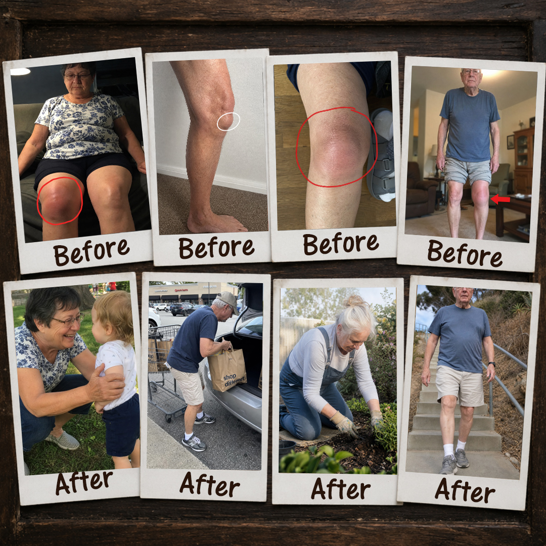 Before and after photos of people regaining knee and joint mobility with Kinzeno
